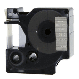 45810 - WHITE ON CLEAR - 19MM X 7M DYMO LABELMANAGER PRINTERS LABELLING D1 TAPE