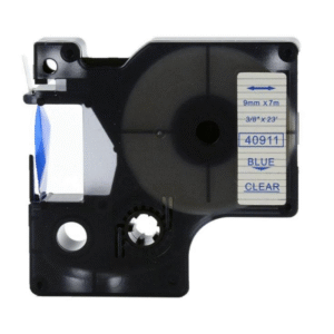 40911 - BLUE ON CLEAR - 9MM X 7M DYMO LABELMANAGER PRINTERS LABELLING D1 TAPE