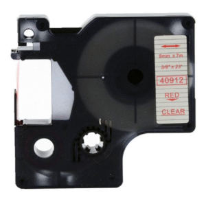 40912 - RED ON CLEAR - 9MM X 7M DYMO LABELMANAGER PRINTERS LABELLING D1 TAPE
