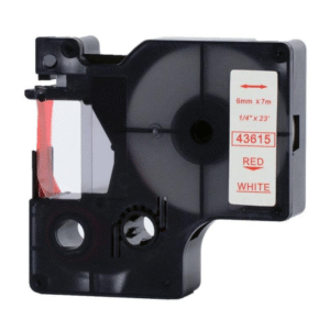 43615 - RED ON WHITE - 6MM X 7M DYMO LABELMANAGER PRINTERS LABELLING D1 TAPE