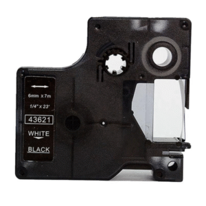 43621 - WHITE ON BLACK - 6MM X 7M DYMO LABELMANAGER PRINTERS LABELLING D1 TAPE