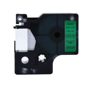 43619 - BLACK ON GREEN - 6MM X 7M DYMO LABELMANAGER PRINTERS LABELLING D1 TAPE