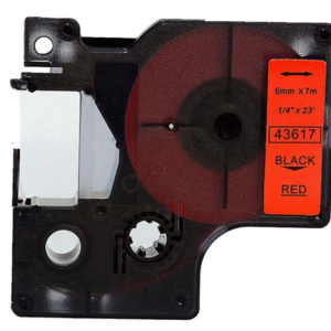 43617 - BLACK ON RED - 6MM X 7M DYMO LABELMANAGER PRINTERS LABELLING D1 TAPE