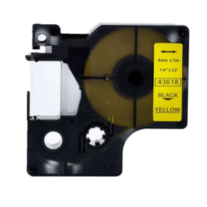 43618 - BLACK ON YELLOW - 6MM X 7M DYMO LABELMANAGER PRINTERS LABELLING D1 TAPE
