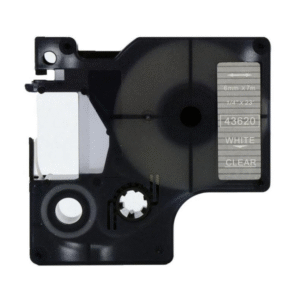 43620 - WHITE ON CLEAR - 6MM X 7M DYMO LABELMANAGER PRINTERS LABELLING D1 TAPE