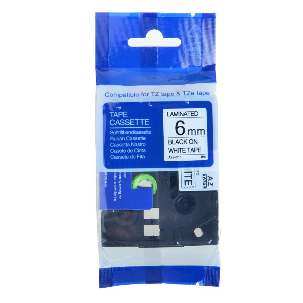 Brother TZe211 TZe-211 TZ211 TZ-211 Black on White 6MMx 8M P-TOUCH LABELLING TZ TAPE - Image 2