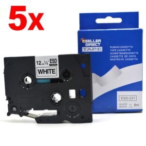 5 x Brother Compatible TZe231 TZe-231 TZ231 TZ-231 - BLACK ON WHITE 12MM x 8M P-TOUCH LABEL TZ TAPES
