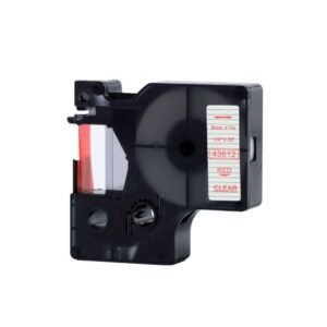 43612 - RED ON CLEAR - 6MM X 7M DYMO LABELMANAGER PRINTERS LABELLING D1 TAPE