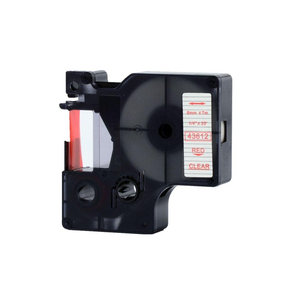 43612 - RED ON CLEAR - 6MM X 7M DYMO LABELMANAGER PRINTERS LABELLING D1 TAPE