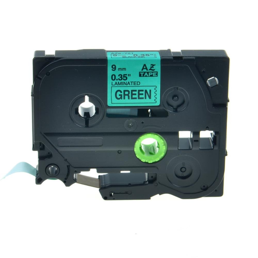 Brother TZe721 TZe-721 TZ721 TZ-721 Black on Green 9MMx 8M P-TOUCH LABELLING TZ TAPE