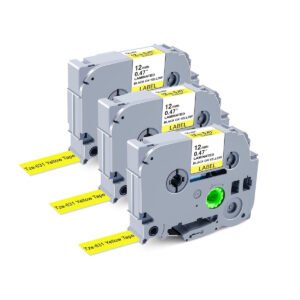 3X Brother Compatible TZe631 TZe-631 TZ631 TZ-631 Black on Yellow 12MM x 8M P-TOUCH TZ TAPE