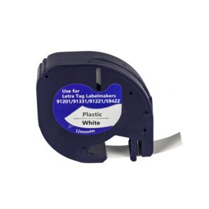 Dymo Compatible 91201 Black On White 12mm x 4m LetraTag Label Tape